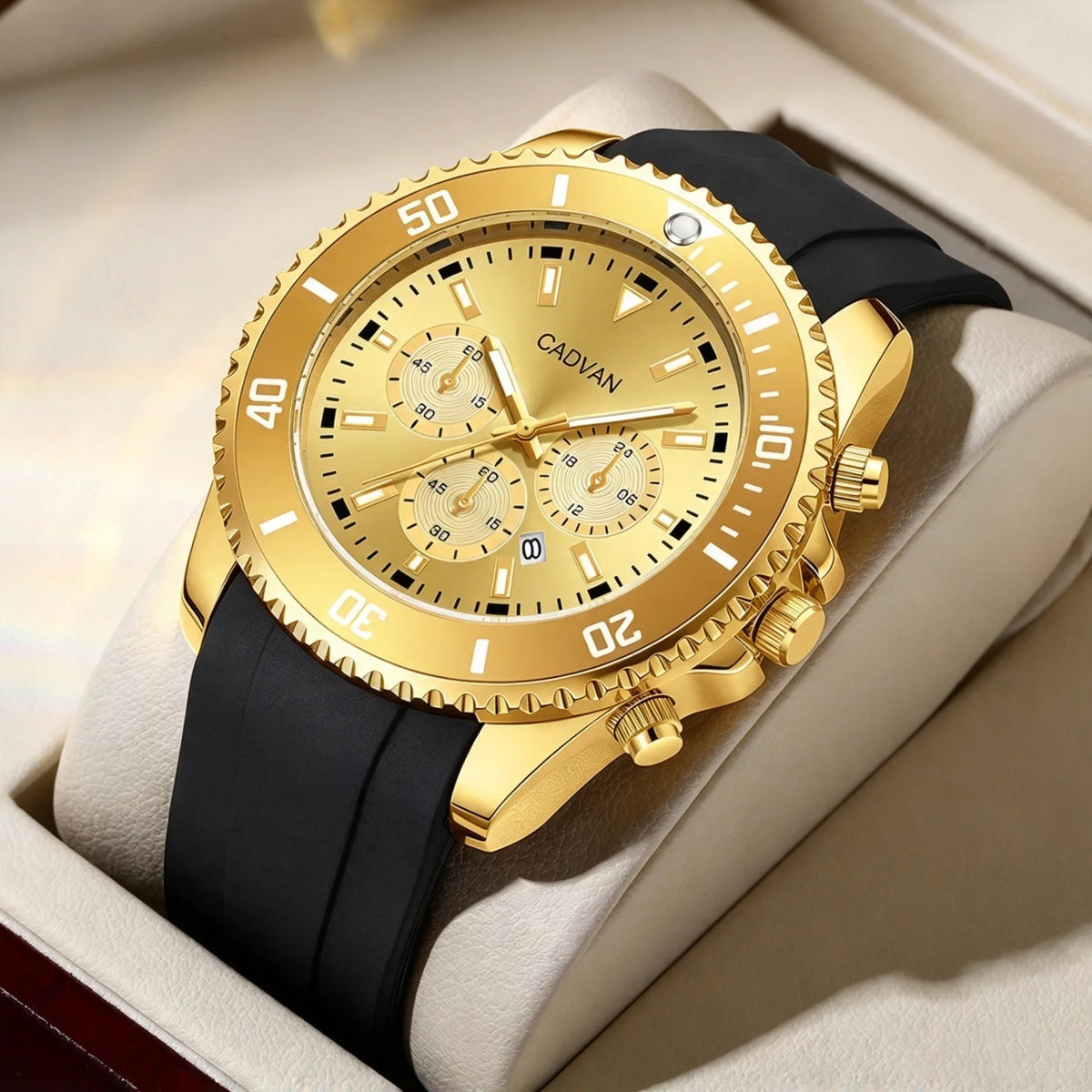 CADVAN Fashion Business Sports Men's Watch with Durable Silicone Strap, Calendar Display, Comes with Gift Box Shipping