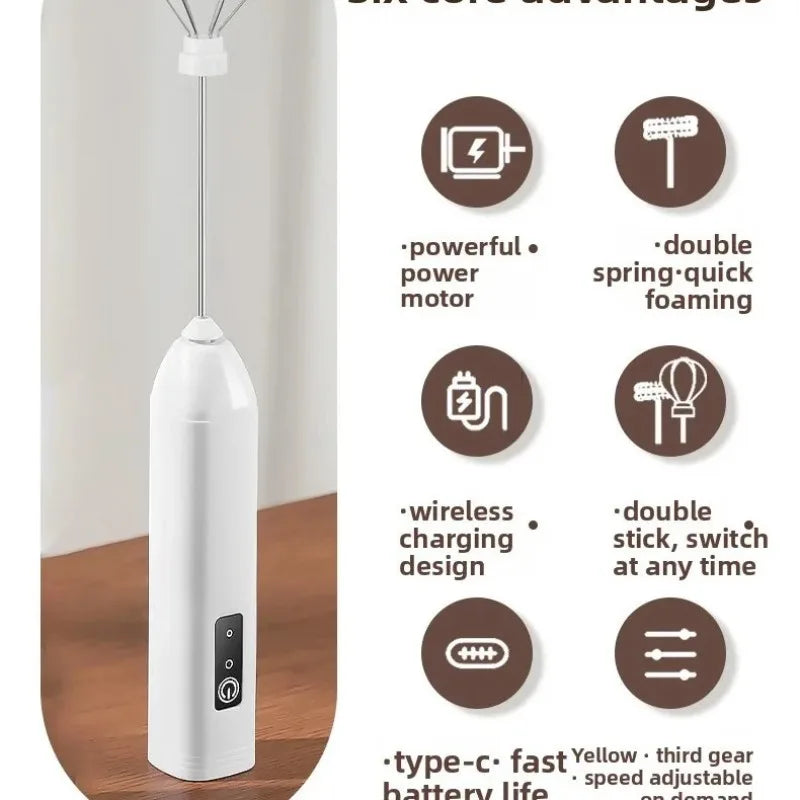 Handheld Milk Frother Cordless Electric Whisk Beverage Mixer Suitable for Coffee Milk Eggs Mixer Kitchen Accessory