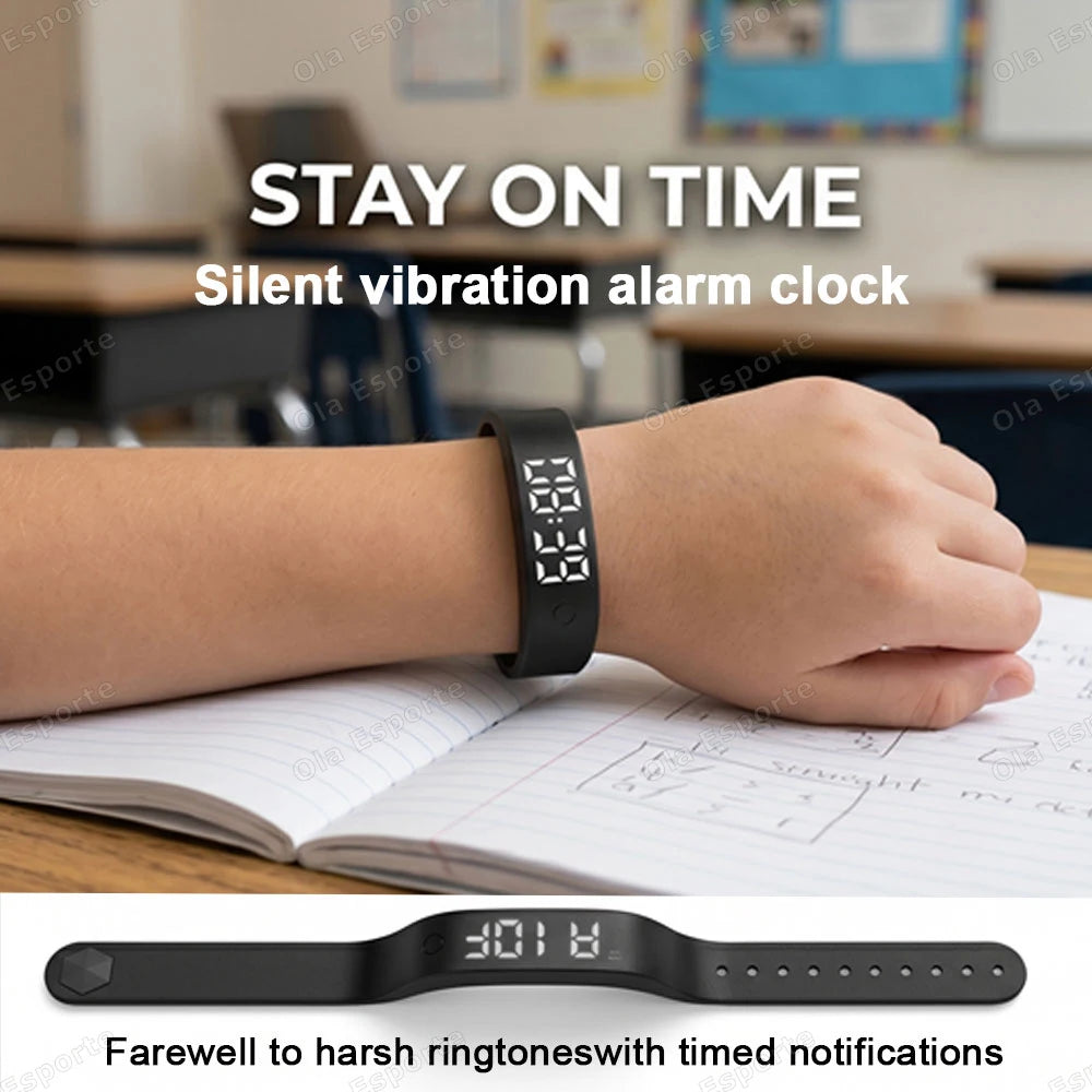 Vibrating Alarm Clock Watch Heavy Sleepers Silent Wake-Up Smart Bracelet Men Women Adjustable Wearable Vibration Wrist Band HW12