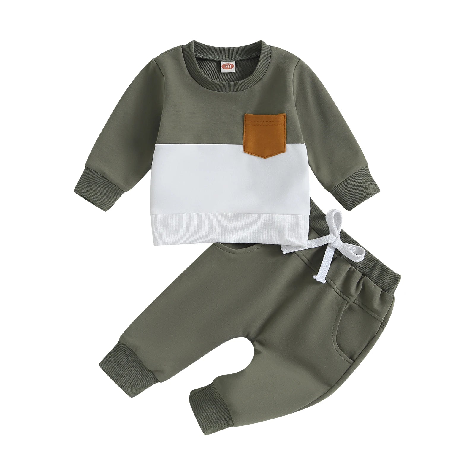 2PCS Winter Baby Tracksuit For Toddler Boys Outfits Contrast Color Long Sleeve Sweatshirts Tops Long Pants Toddler Clothes Set