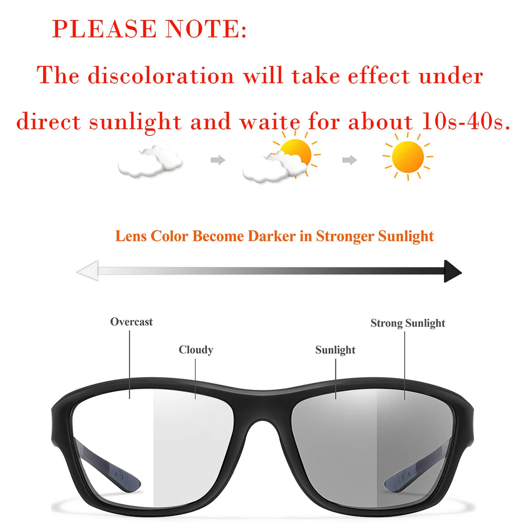 Photochromic Motorcycle Sunglasses Men Women Outdoor Cycling Driving Hiking Eyewear Fishing UV400 Protection Goggles