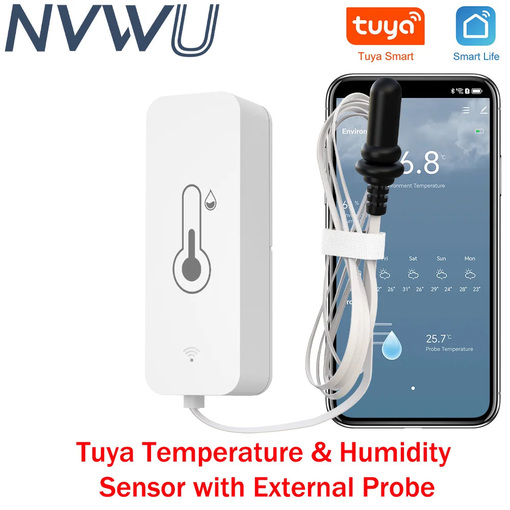 Tuya WiFi Zigbee Temperature Humidity Sensor With External Probe for Smart Home Hygrometer APP Monitoring For Aquarium Winery