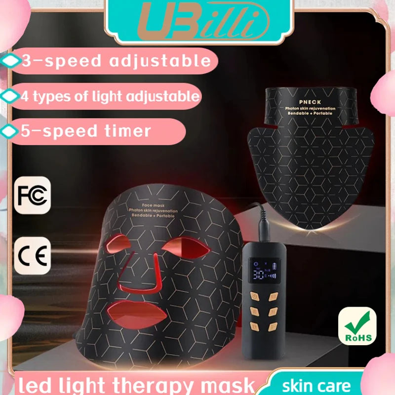 Portable Led Face Mask 4 Colors Red Light Therapy Face Mask 850NM Near Infrared Red Light Photon Therapy Skin Care Face Mask