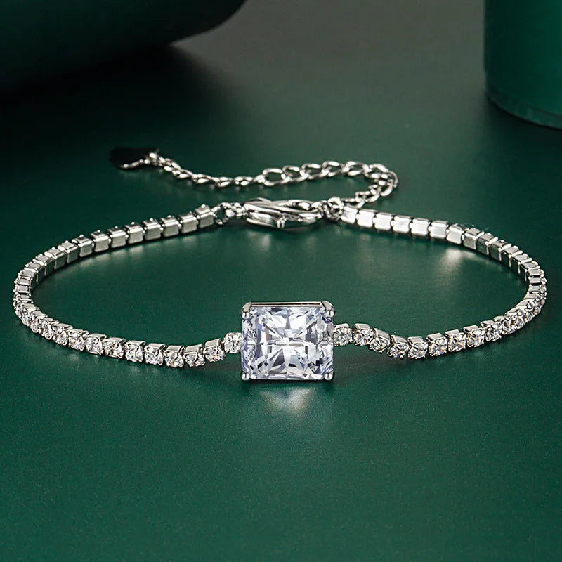 Nice Moissanite Tennis Bracelets for Women Luxury Wedding Engagement Jewelry 925 Sterling Silver Bangles Plated 18K white gold