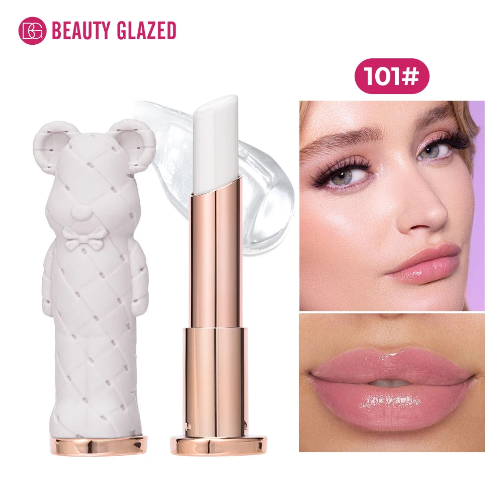 BEAUTY GLAZED Pink Bear Long Lasting Moisturizing Waterproof Natural Lip Balm Natural Formula Repairs Dry Lips Makeup