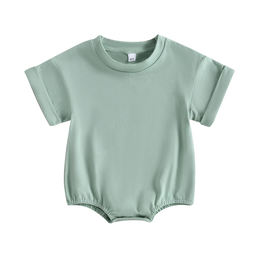 Citgeett Summer Infant Baby Boys Girls Bodysuit Short Sleeve Solid Color Jumpsuit Solid Casual Clothes