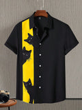 A Whimsical Cat Printed Men's Shirt with Short Sleeved Buttons and A Cat Pattern for Casual Entertainment