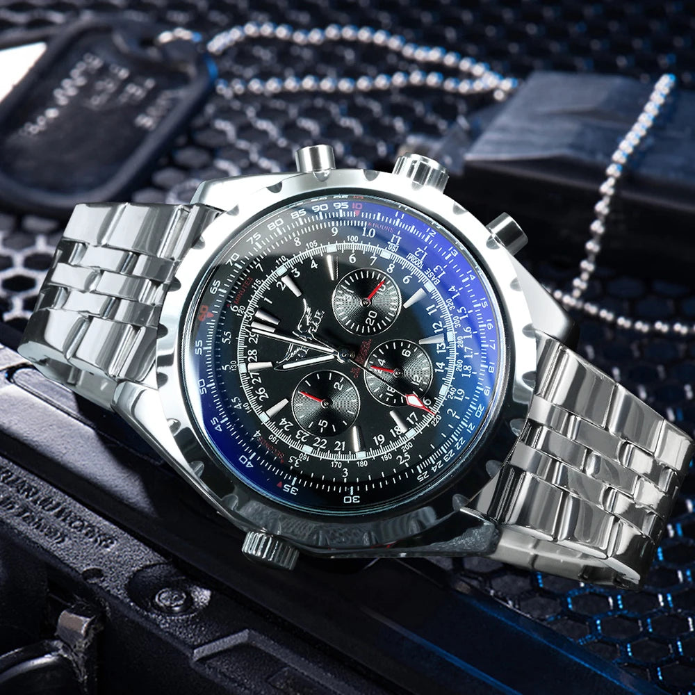 JARAGAR Sports Mens Watches Top Brand Luxury Automatic Mechanical Watch for Men Leather Steel Strap Military Wristwatches Gifts