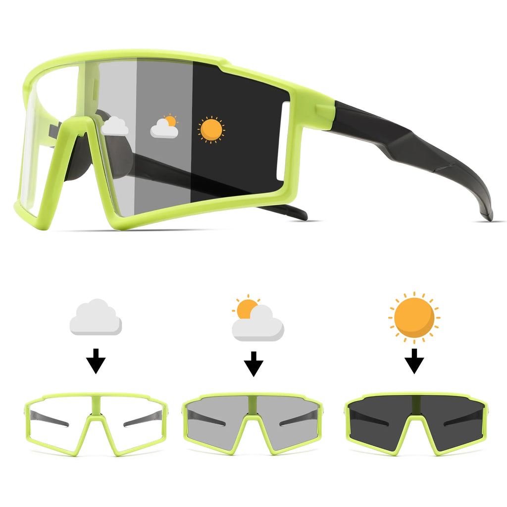 Photochromic One-Piece Sports Sunglasses - Oversized Wraparound Frame, UV400 Comfort Fit for Cycling, Fishing & Travel