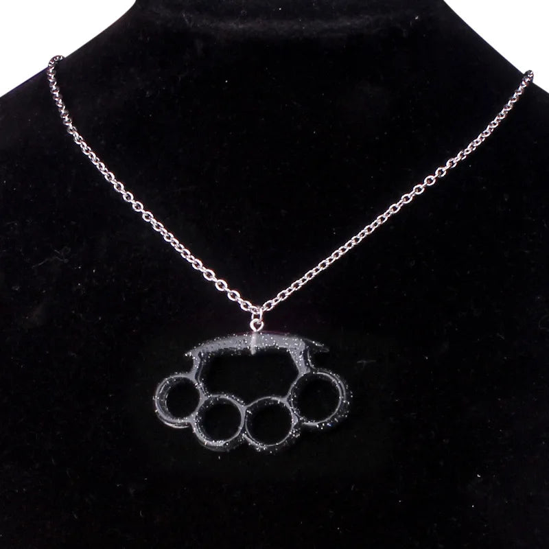 Resin imitation four-finger boxing glove joint pendant necklace metal chain fashion women new jewelry accessories