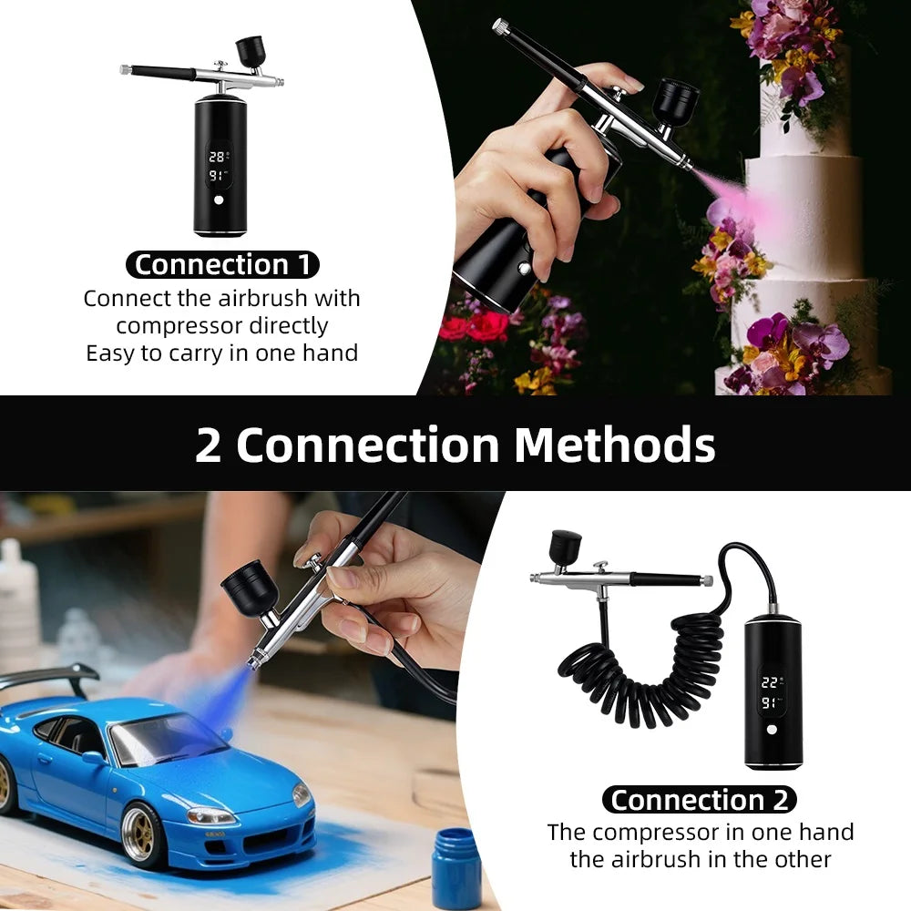 Rechargeable Wireless Airbrush Kit with Compressor Paint Spray Gun for Makeup Nail Art Cake Hair Dye Barber Face Beauty