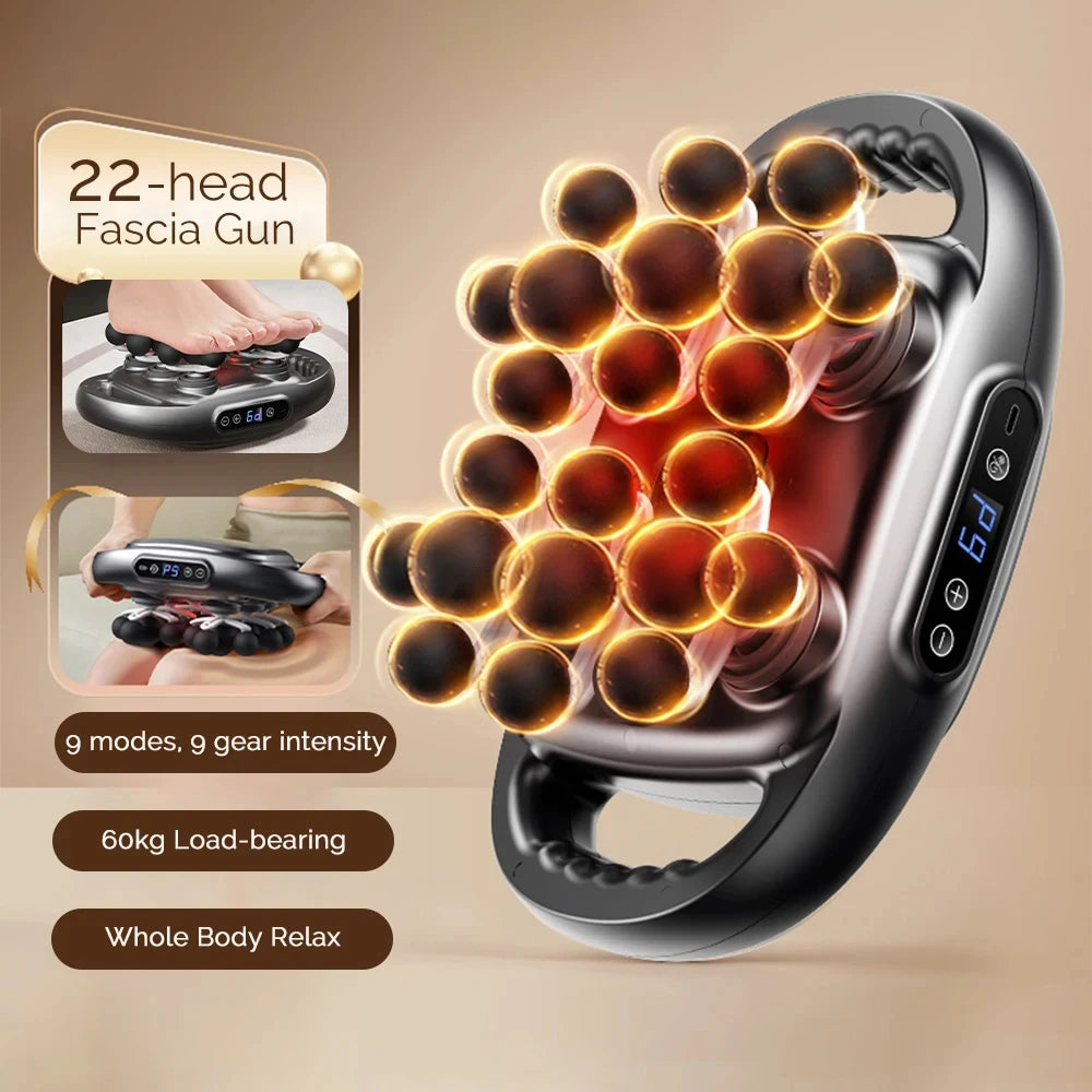 22-Head Deep Tissue Percussion Massage Gun, High-Power Vibration for Targeted in Back Neck & Shoulders Massage