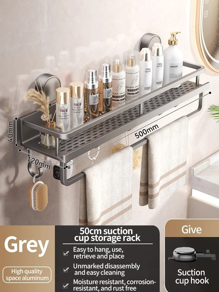 Bathroom No Drill Suction Cup Suction Rack Bathroom Shelf Toilet Space Aluminum Hanging Rack Bathroom Organizer Hang On The Wall
