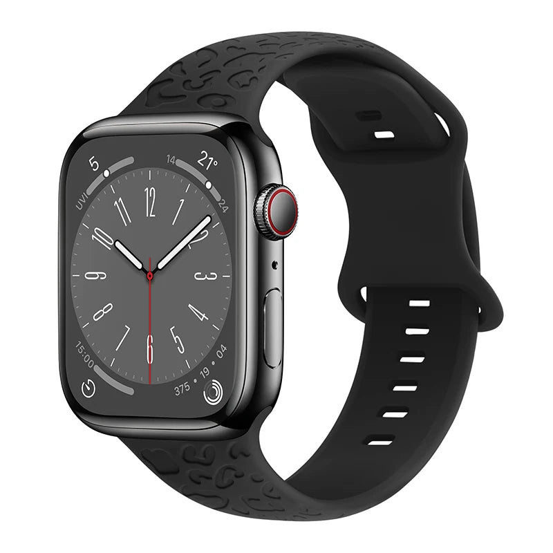 Engraved Band for Apple Watch 44MM 49mm 40mm 41 45mm 38/42mm Leopard Silicone Sport Strap for IWatch Series Ultra 8 7 6 SE 5 4 3