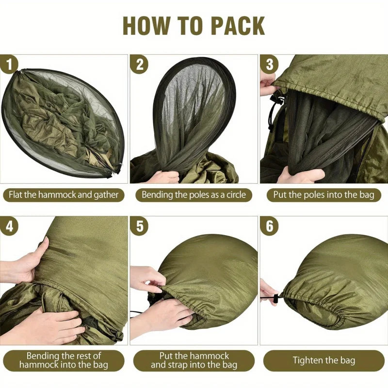 2-In-1 Camping Hammock With Mosquito Net 1.6lbs Ultralight Parachute Nylon Hanging Bed For Outdoor Survival Travel Backyard