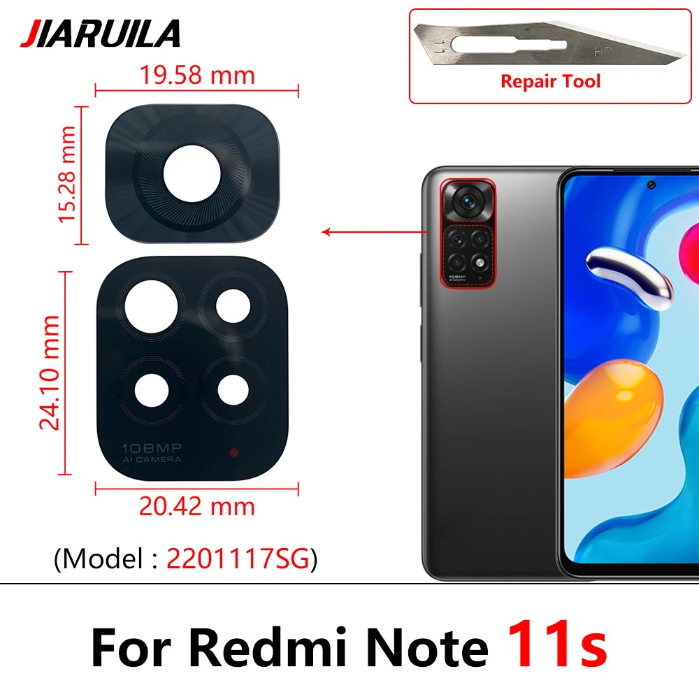 2PCS，NEW Back Rear Camera Glass Lens with Sticker Replacement Repair For Xiaomi Redmi Note 11T 11 10T 5G 10S 10 Pro Plus 5G