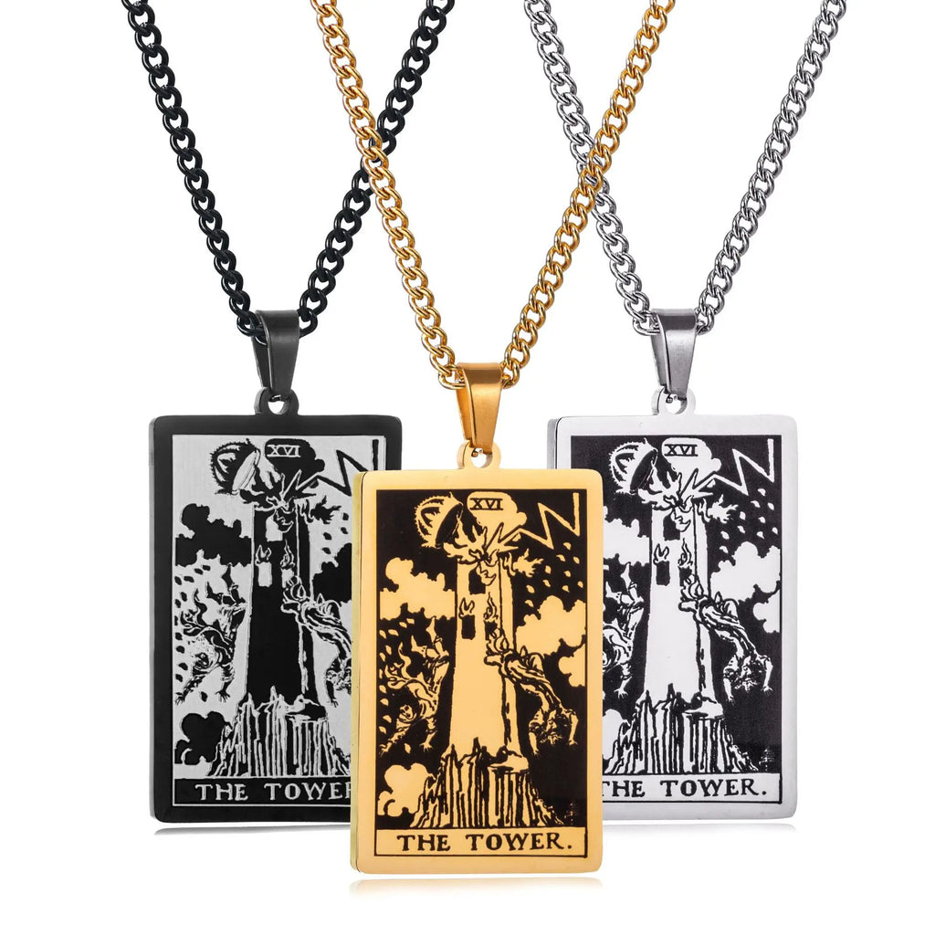 Chain Necklace Stainless Steel 22 Tarot Cards Necklace  Personality Pendant Neck Jewelry for Men/Woman Newest Design Wholesale