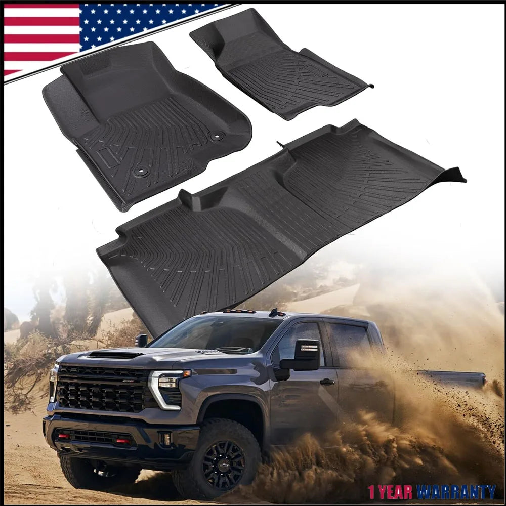 3PCS NEW All-Weather Waterproof Non-slip Durable Car Floor Mats For Chevy Silverado/GMC Sierra 1500 2019-2024 Auto Flexible Floor Liners
