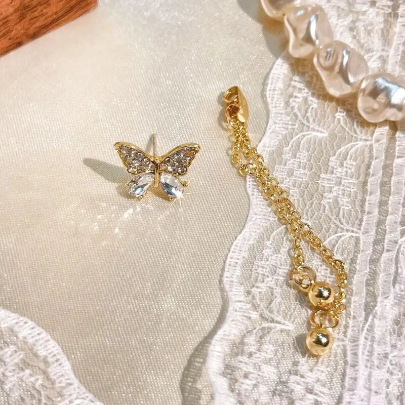 Exquisite Butterfly Long Tassel Earrings Two Ways To Wear Rhinestone Drop Earings For Women Party Wedding Jewelry Gifts K-