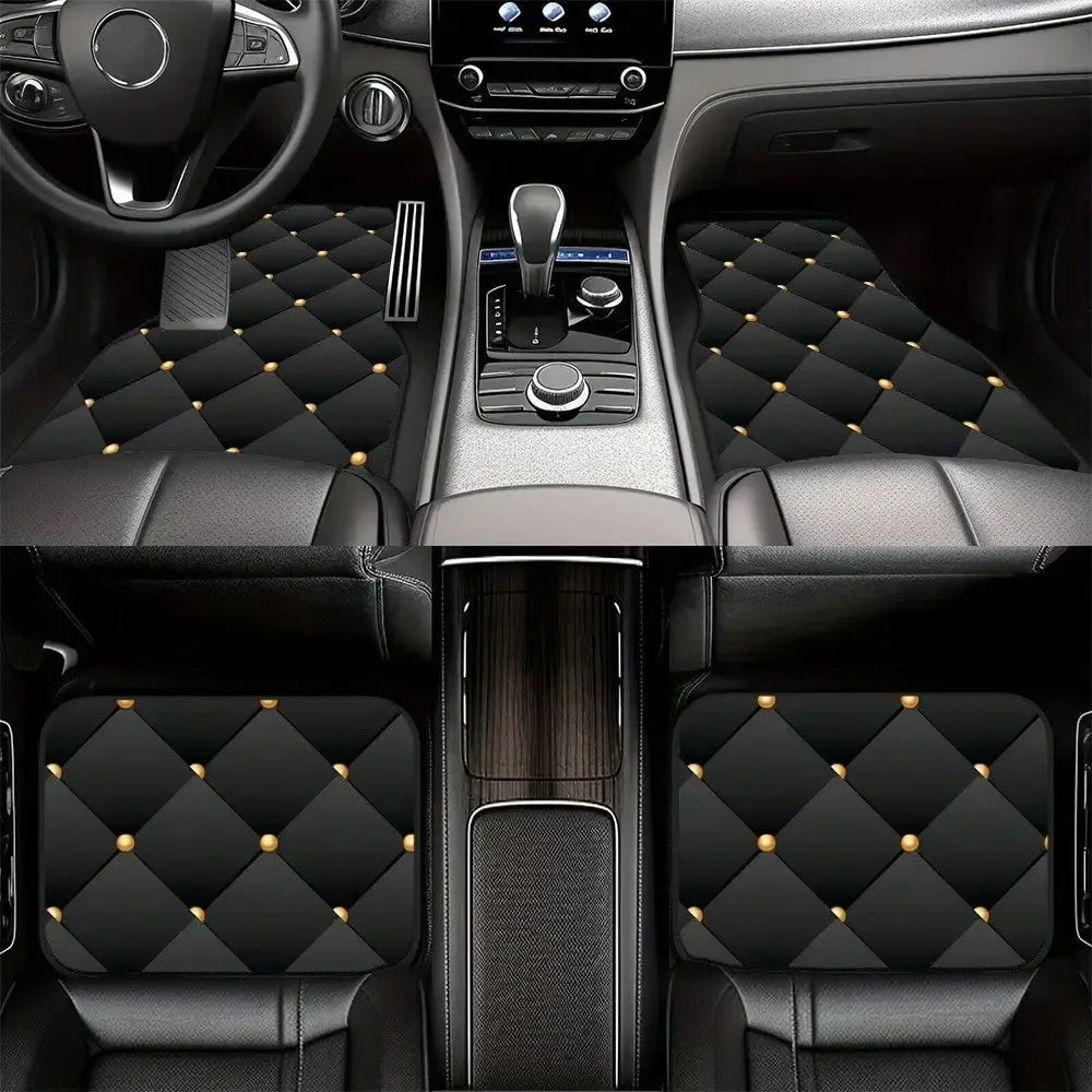 4PCS diamond, printed car floor mat, suitable for cars, trucks, SUVs, This floor mat is durable, car interior accessories