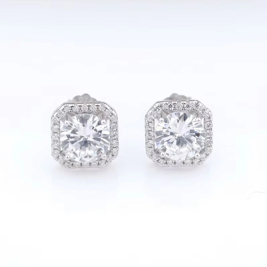 Real Moissanite Square Stud Earrings 0.5ct 1ct D Color VVS1 Pure 925 Sterling Silver for Women Wedding Fine Jewelry