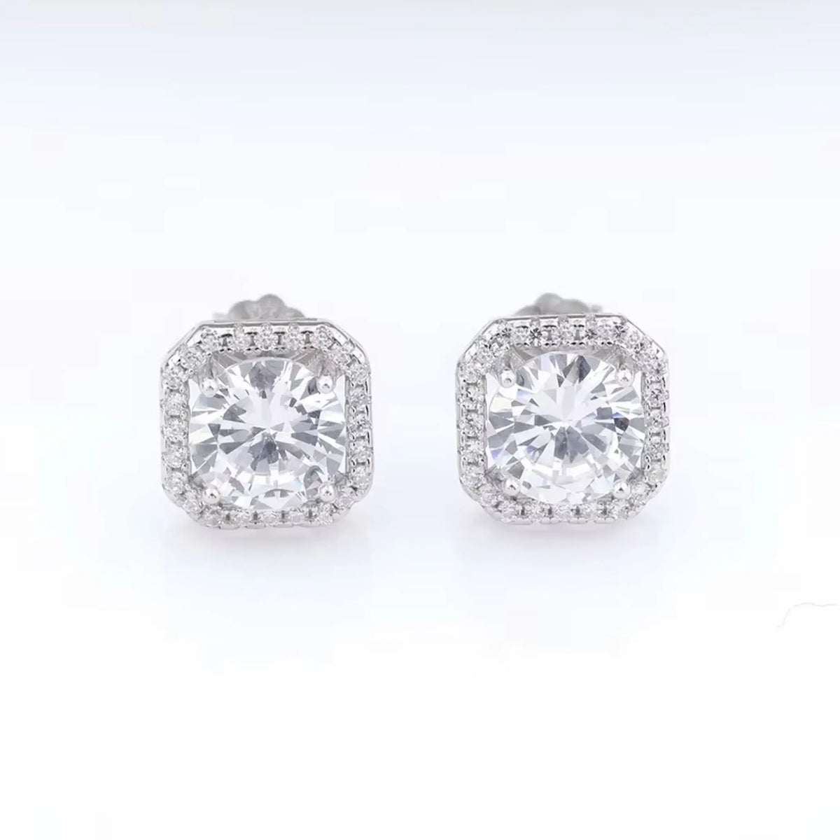 Real Moissanite Square Stud Earrings 0.5ct 1ct D Color VVS1 Pure 925 Sterling Silver for Women Wedding Fine Jewelry