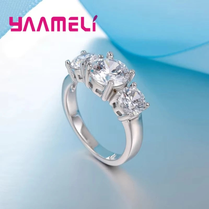 Hot Sale 925 Sterling Silver Color 3 CZ Stone Prong Setting Band Rings for Men Women Wedding Engagement Jewelry