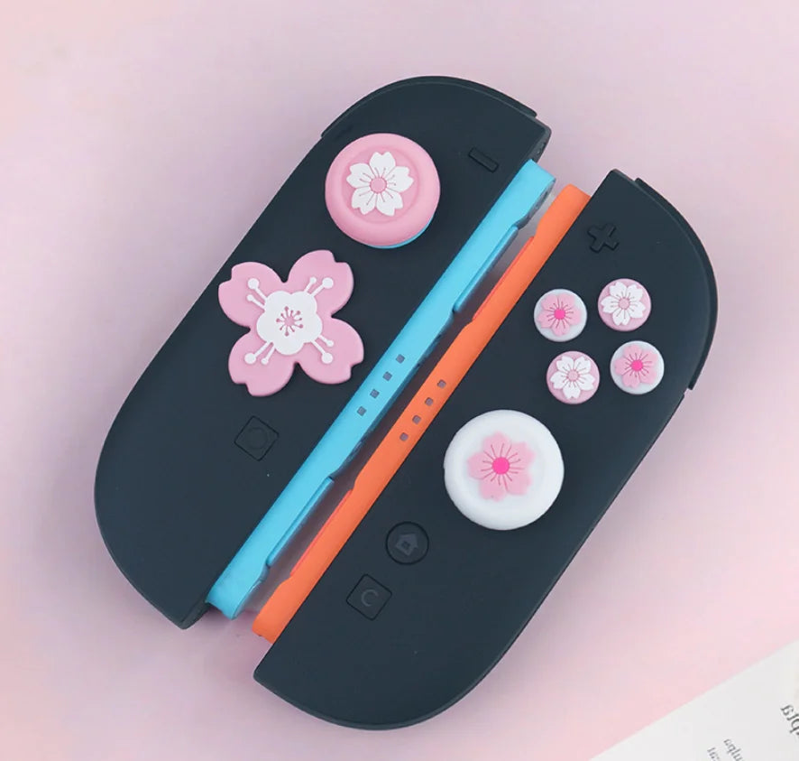 Cute Pink Sakura Silicone Soft D-pad Cross Button ABXY Key Sticker Skin Case For Switch 2/NS2 Joy-con Thumb Stick Grip Cap Cover