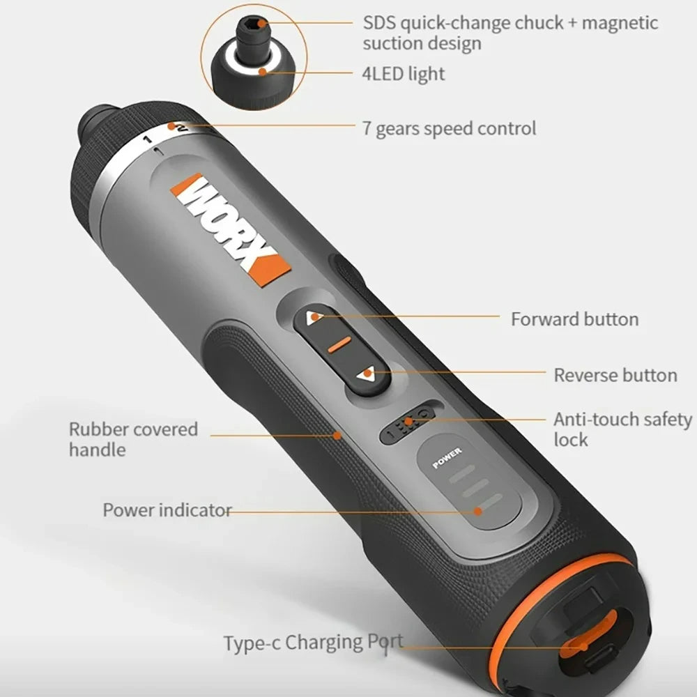 WORX WX242 4V Electrical Screwdriver Set Smart Cordless Electric Screwdrivers USB Rechargeable 30 Bit Set Mini Drill Power Tools