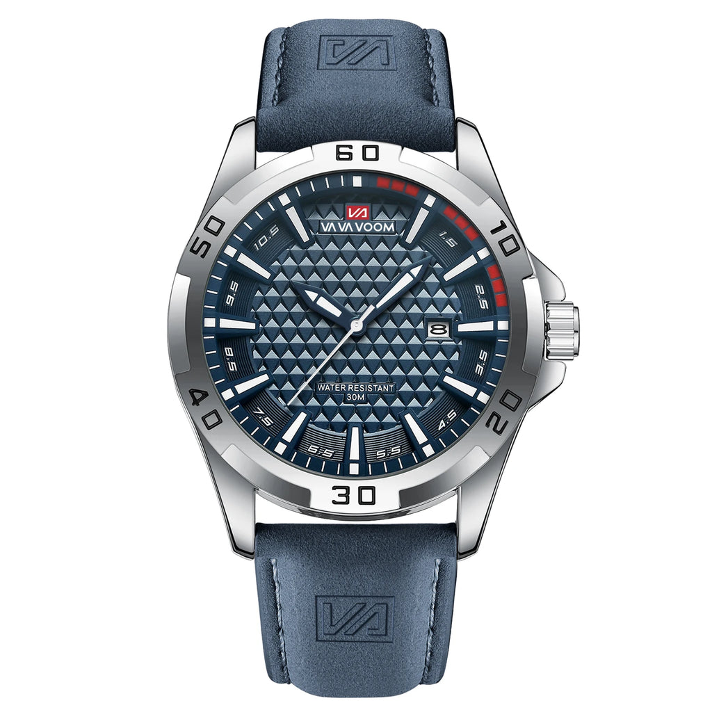 VA VA VOOM Men Casual Sport Military Quartz Calendar Wrist Watch for Man Business Leather Waterproof Male Clock Relogio Masculin