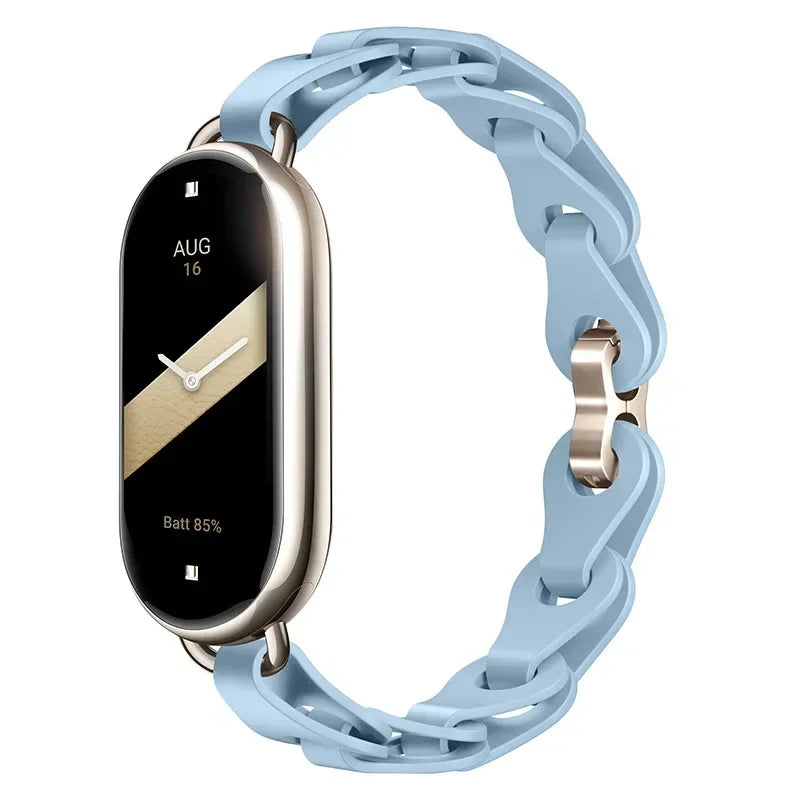 Rubber Strap for Xiaomi Mi Band 9 Stainless Steel Buckle Bracelet for Miband 8 NFC Fashion Lady Style Replacement Silicone Band