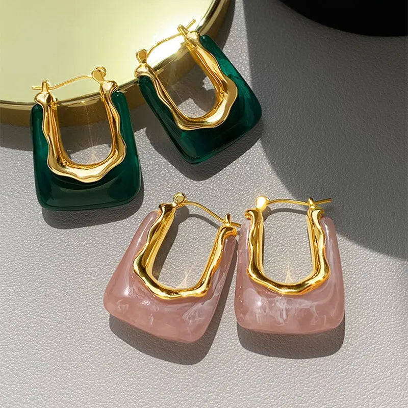 Green Pink Transparent Resin Earrings For Women Geometric Irregular Stud Earrings 2023 New Trendy Ear Jewelry for Party K-