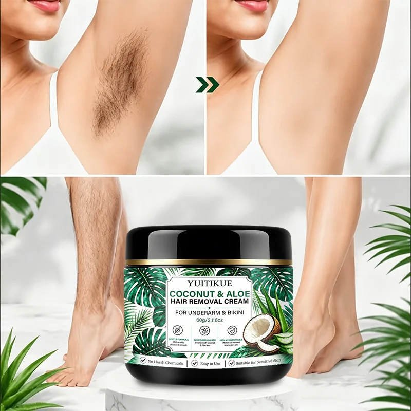 YUITIKUE 60g Coconut Aloe Hair Removal Cream - Gentle Moisturizing Care for Underarm Body Skin