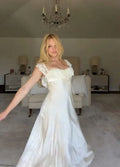 Elegant Lace Trim Shoulder Strap Satin Slip Dress Women Sweet Sleeveless Satin Flowy Gown Summer Lady Evening Party Vestidos