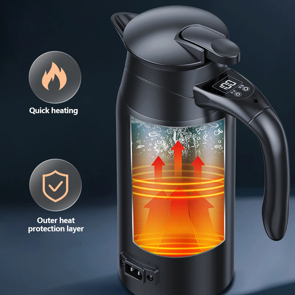 800/1200ML 12/24V Rapid Boiling 304 Stainless Travel Camping Dteel Hot Water Bottle Hot Water Kettle Electric Heating Car Kettle
