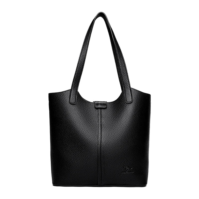 Genuine Brand Soft Leather Shoulder Bag For Women Casual Tote Bag Female Solid Color Purse Simple Design Handbag Commuting Sac