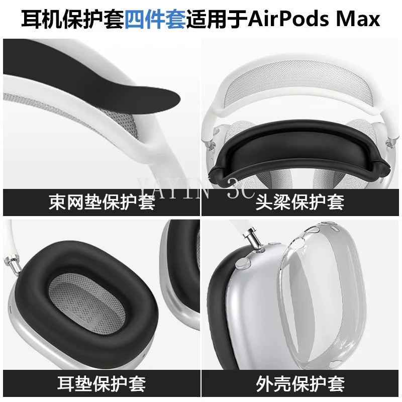 4 in 1 Silicone + TPU Clear Cover Case Shockproof Ear Pad Headband Cover Ear Cushion/Ear Muff Protector for AirPods Max headset