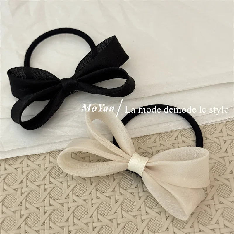 Korean mesh three-dimensional bow hair rope sweet girl headband rubber band double ponytail hair band on the back of the head