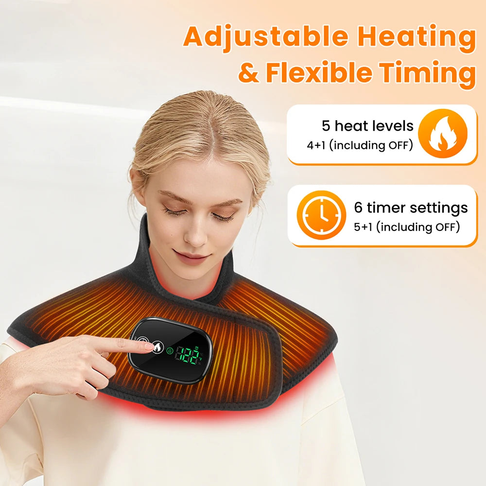 Cordless Heating Shawl Heated Pad for Neck Shoulder Joint Muscle Soreness Pain Relief LCD Display Winter 4-Level Hot Compress