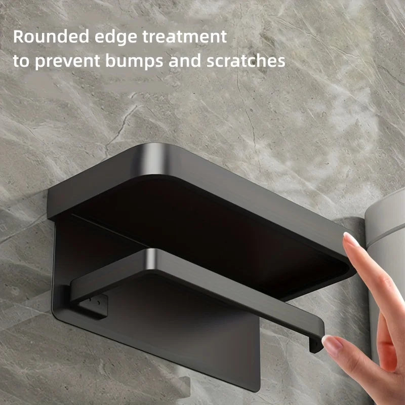Toilet Paper Holder Wall Mounted Toilet Roll Mobile Phone Utility Rack Aluminum Shelves Bathroom Accessories Bathroom Storage