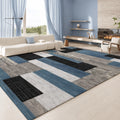 Large Indoor Area Rug Soft Velvet Low Pile with Non-Slip Dotted Backing, Machine Washable Modern Geometric Blue Gray Black Rug for Living Room Bedroom