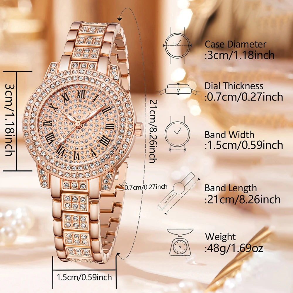 5Pcs/Set Unisex Jewelry Watches Women's Wristwatch Accessories Rose Gold Fashion Business Elegant Classic Exquisite Vintage Light Luxury Rhinestone Luxury Bracelet Watch Set Y2K Suitable for Travel, Vacation, Parties, Daily O
