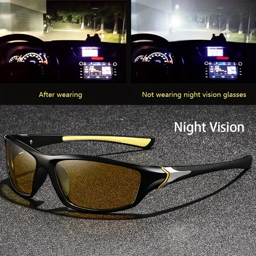 Square Yellow Night Vision Anti-Glare Goggles for Men Women Driving Fishing Beach Sunglasses UV Protection Polycarbonate Glasses