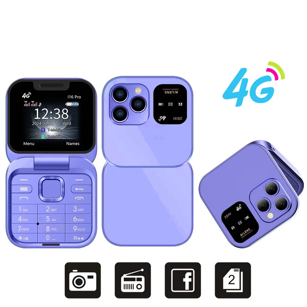 SERVO i16 PRO 2G GSM/4G LTE Mini Flip Mobile Phone Dual SIM Standby Speed Dial Blacklist FM Radio Torch Small Foldable Cellphone