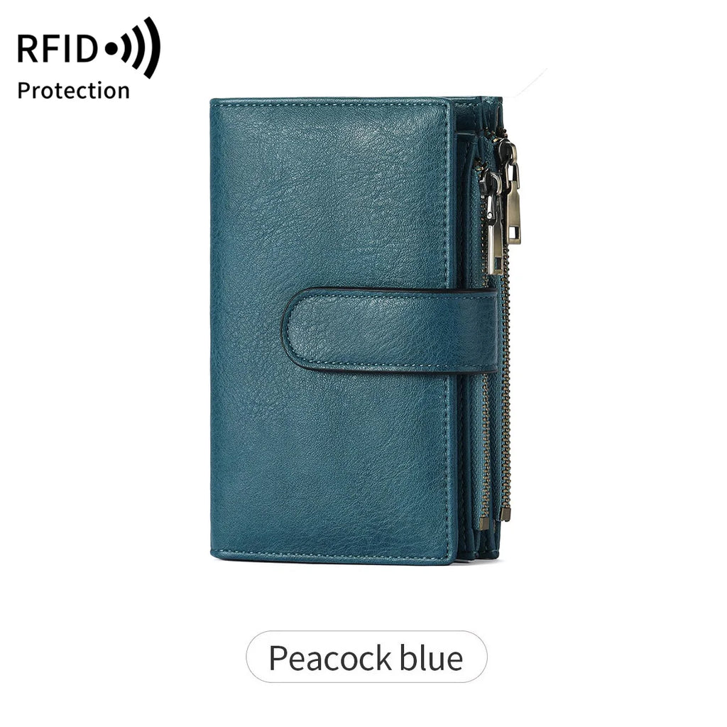 Fashion Women Wallet Vintage Folding Strap Double Zipper Pocket Short Card Holder High Quality LuxuryPortable Clutch Card Holder