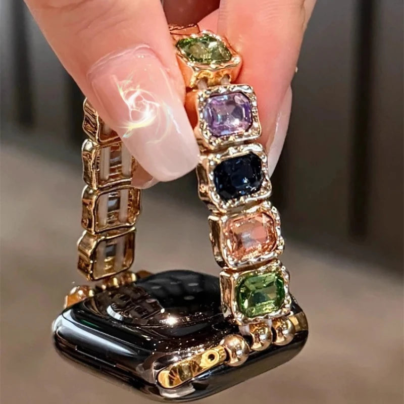 Elastic Diamond Strap For Apple Watch Band 38mm 40 41 42 44 45 46 49mm Women Jewelry Bracelet iWatch Series 12 11 10 9 8 7 6 5 4