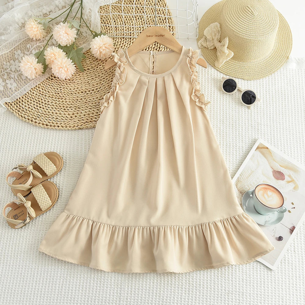 Black Bow Decoration Princess Dresses Korean Version Summer New Sleeveless Girls Dress Sweet and Simple Children's Clothing
