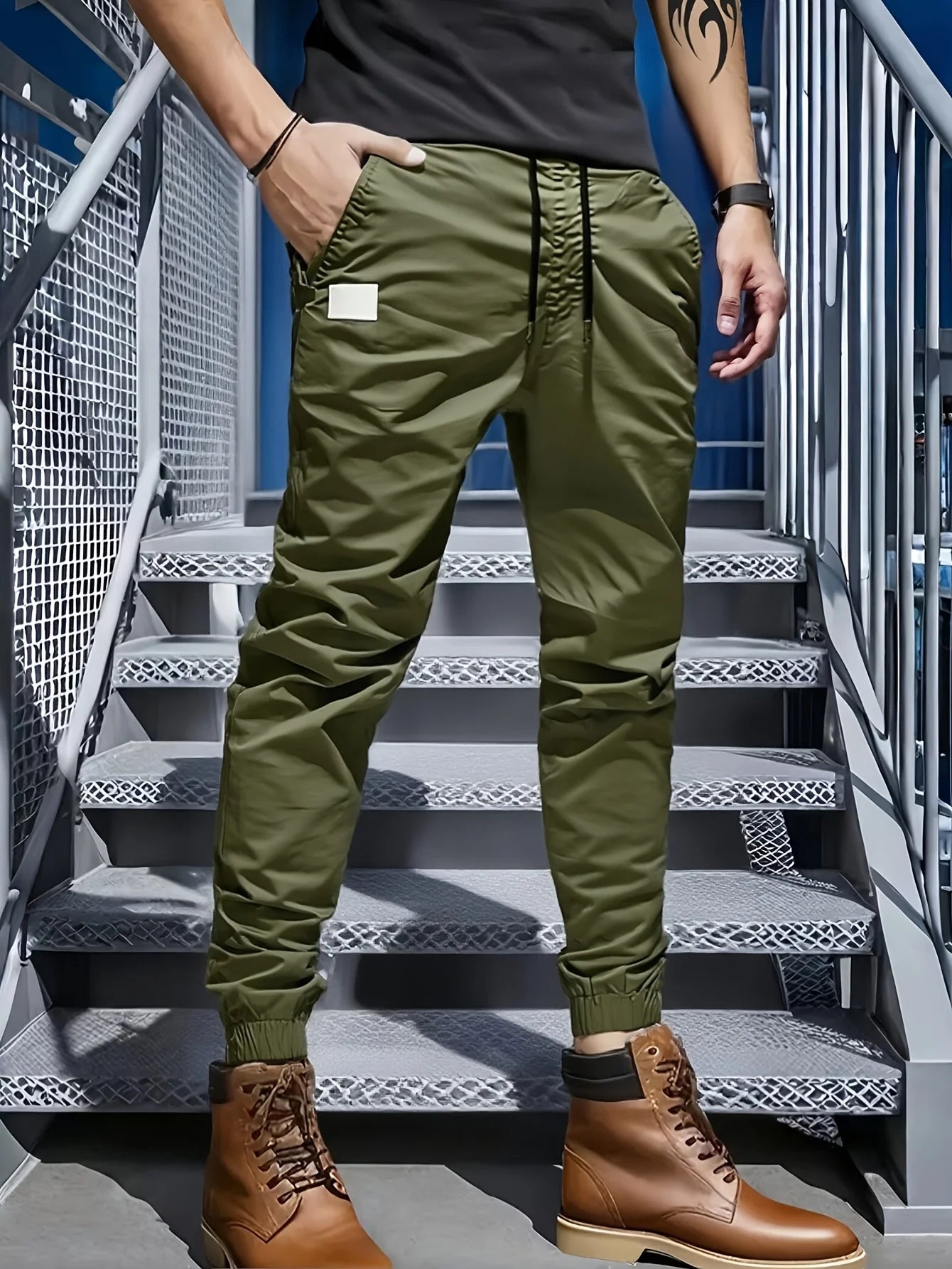 6pcs men's seasonal loose long waistband multi pocket workwear pants, solid color pants, casual outdoor sports holiday gifts