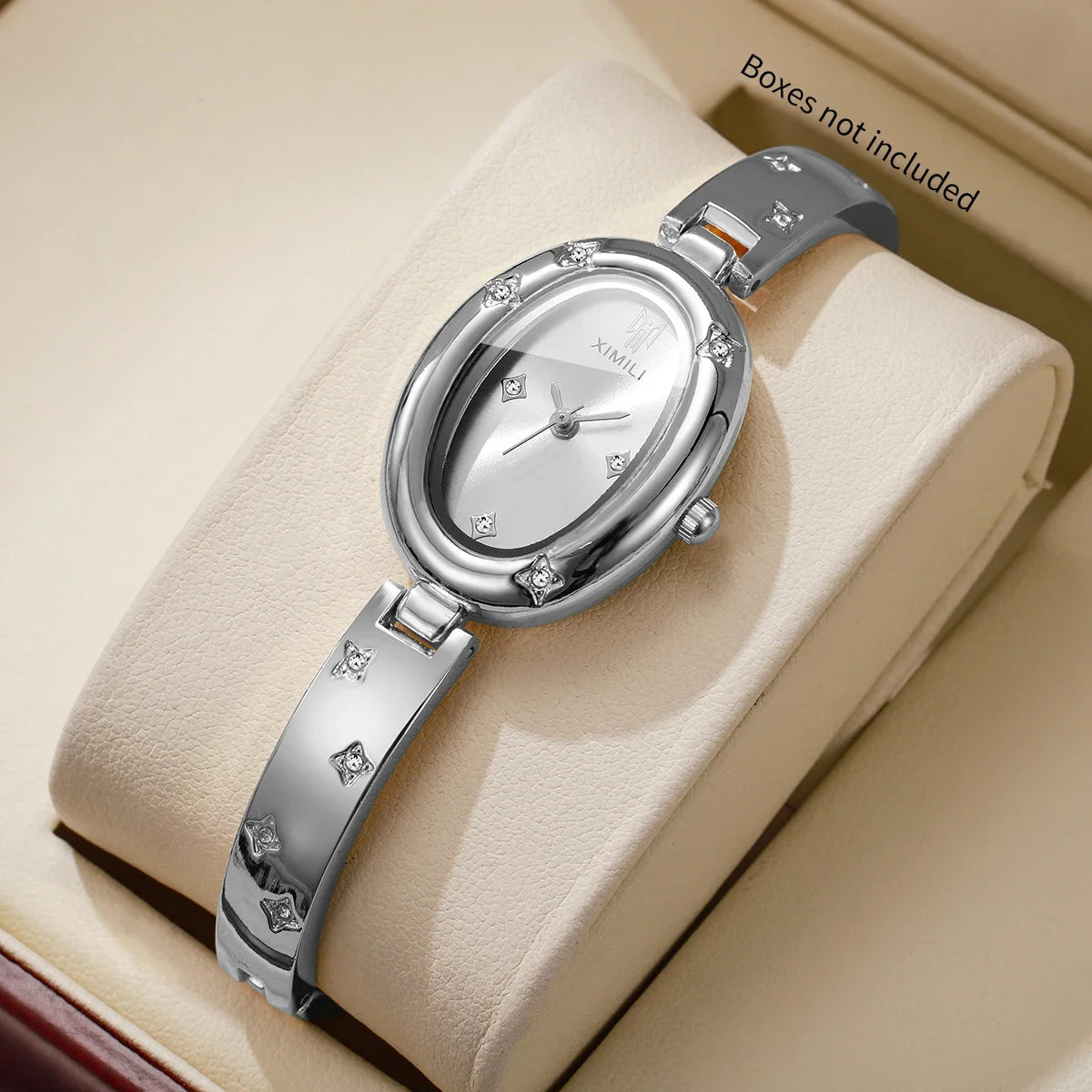 XIMILI Ladies Wristwatch Gold Bangle Band Oval Dial Star Rhinestone Quartz Women Dress Watch