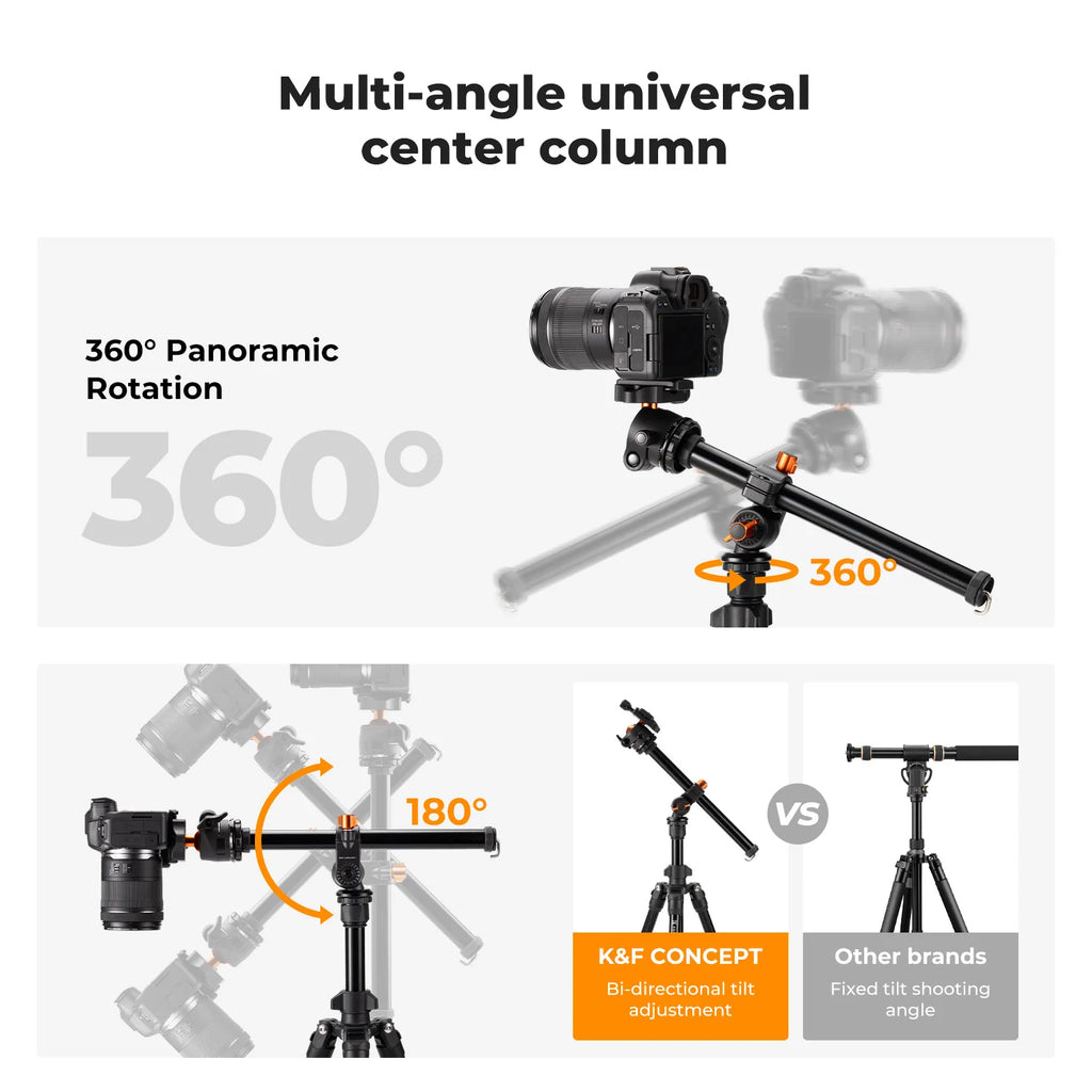 K&F CONCEPT Camera Tripod Rotatable 76.7 inch Multi-Angle Center Column Lightweight Travel DSLR 8kg/17.6lbs Load BallHead Tripod